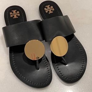 Tory Burch patos sandals black and gold bnwob sz 7